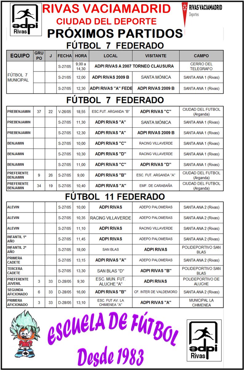 Horarios próximo fin de semana 27 y 28 de mayo 2017