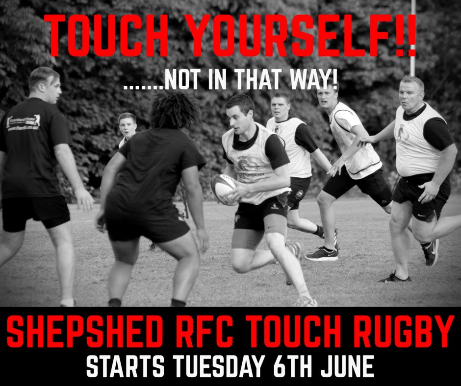 Shepshed RFC Touch Rugby 

STARTS TUESDAY 6th JUNE 7pm-8pm

ages 16-100, Shepshed High School

#TouchYourself #WeAreShepshed #GetInvolved