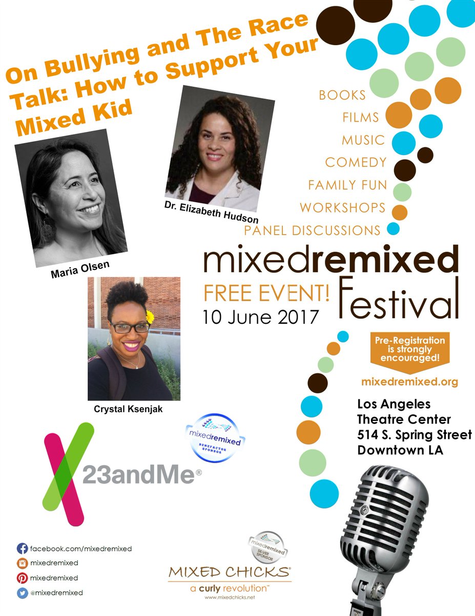 mixedremixed's tweet image. Did u know that 1/3 of kids who are bullied are #mixedrace We talk abt how to fix this! 6/10 FREE! ht.ly/fgjq30bx7oK 6/10 #multiracial
