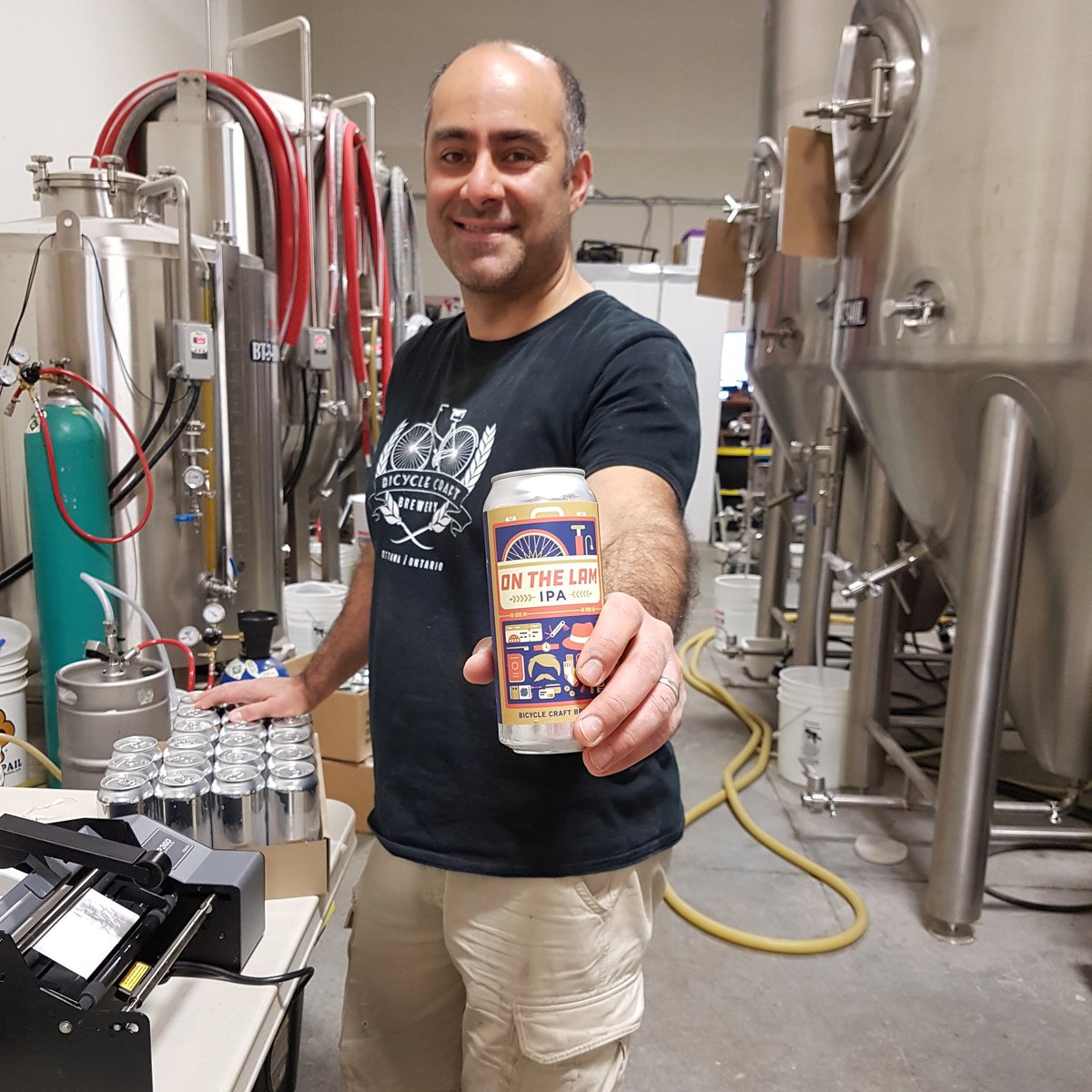 1st one off the line! Be here tomorrow 4-7 for logo &amp; can launch. Pre-orders are moving fast! Get yours today! 
Info@bicyclecraftbrewery.ca