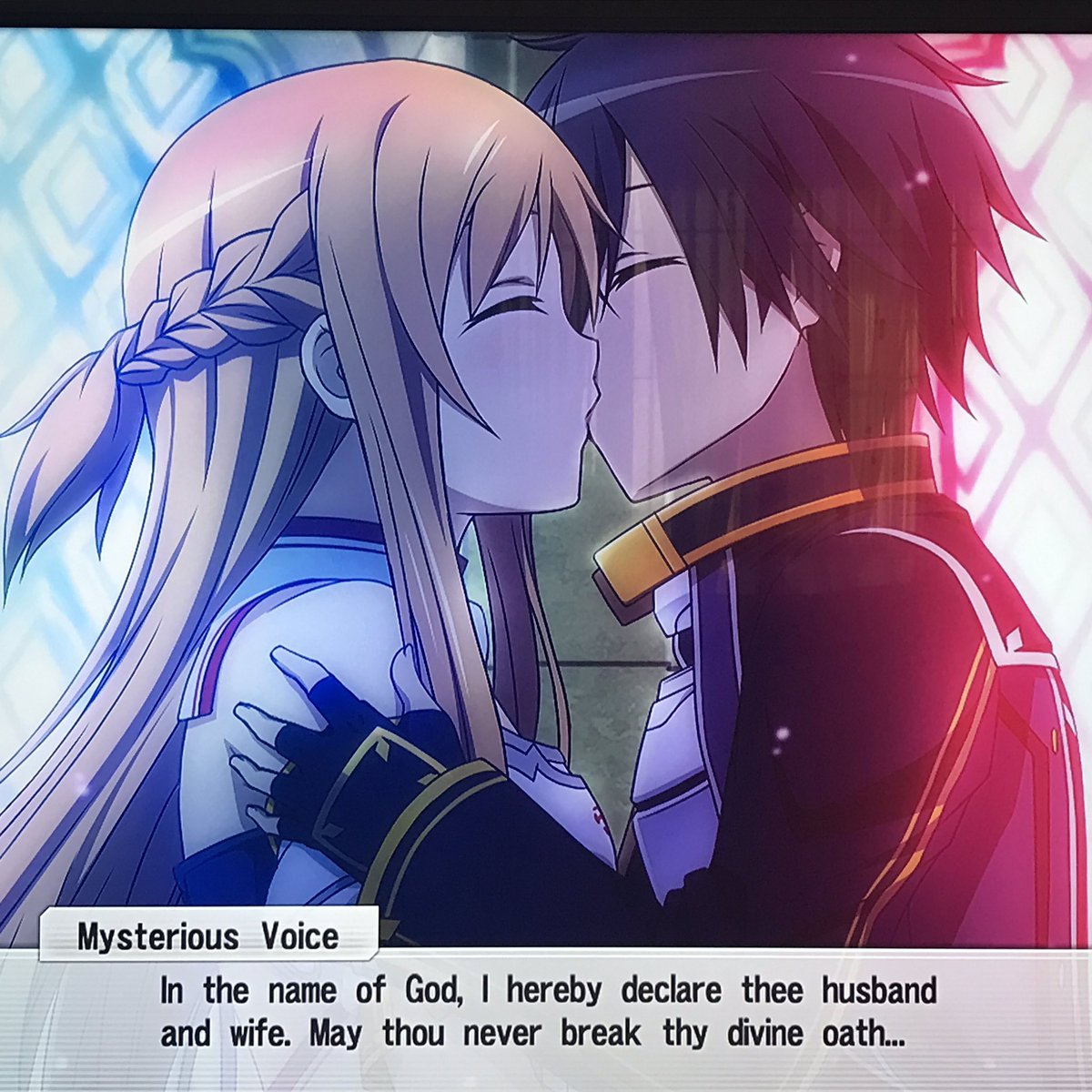 LenaNouzen86's tweet photo. Just married!! #sao #saohollowfragment #marriagequest #SwordArtOnline #kirito #asuna #86floor https://t.co/lOiMDGTMk1