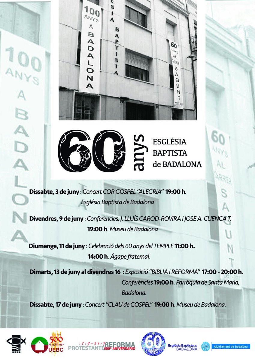 Bdn_Baptista's tweet photo. Actes del 60 aniversari de l'església Baptista de Badalona #esglésiabaptista #badalona #gospel #protestants #500anysreforma #uebc #fieide https://t.co/TuRmVyA3Jb