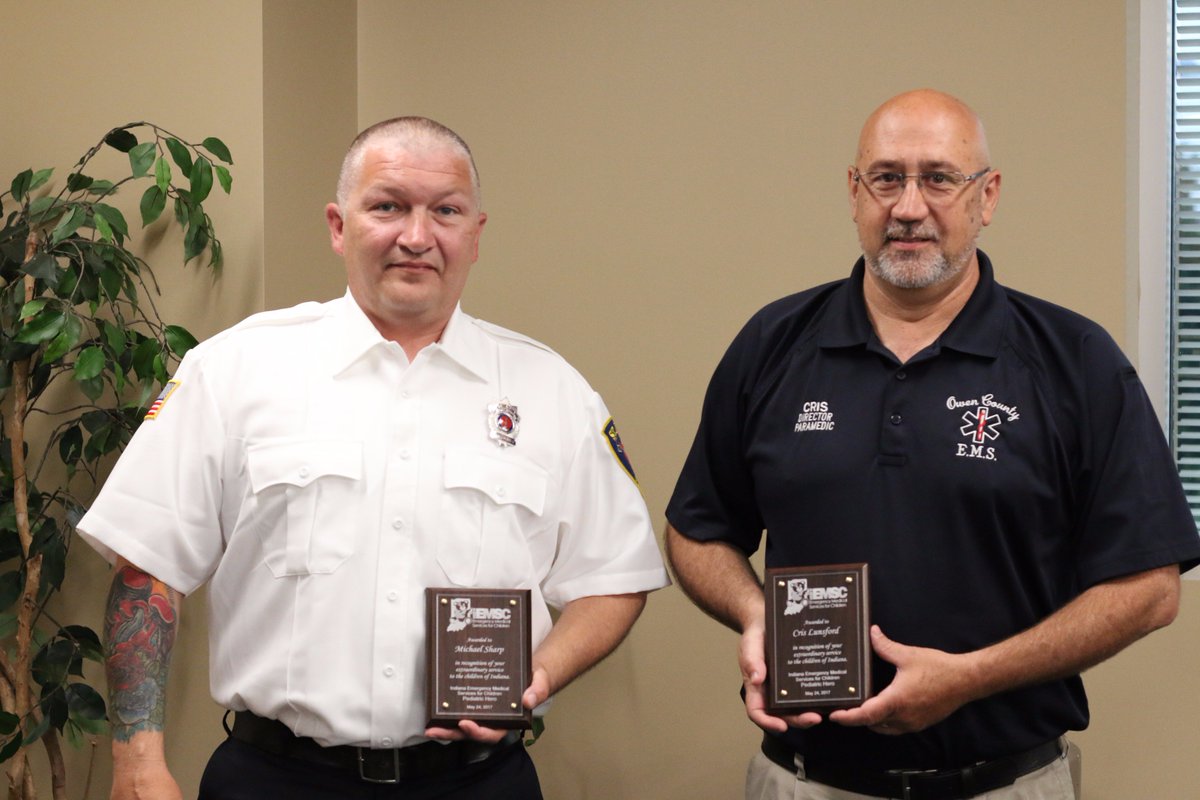 Cris Lunsford, Owen County EMS Director &amp; Michael Sharp, St. John Fire Department, Lake County honored for Community Advocacy.