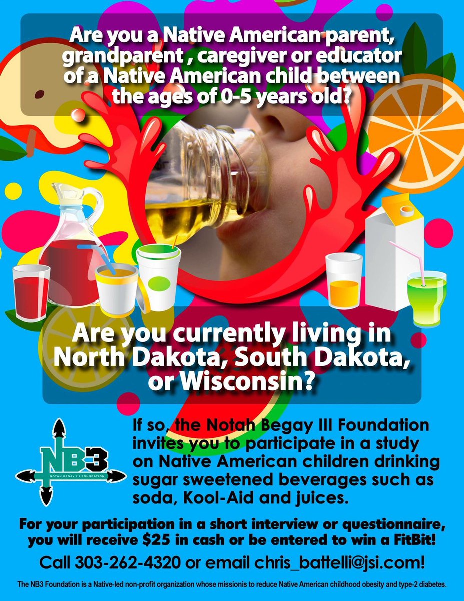 ninjasforhealth's tweet photo. Wisconsin parent of a Native American child? Get $25 to help study soda's health harms. #DecolonizeYourDrink https://t.co/B46uuCZ5we