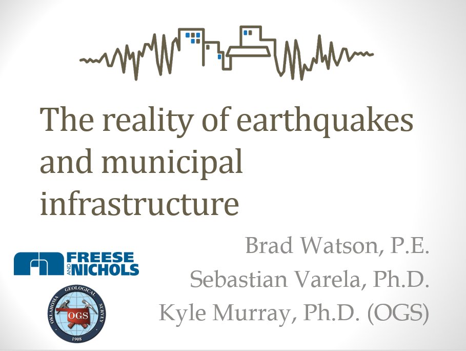 KyleMurrayH2O's tweet photo. Enjoyed jointly presenting w/ @FreeseNichols on #water, #seismicity, infrastructure, and structural engineering issues - @APWAOK meeting https://t.co/XKxzuZgOxs