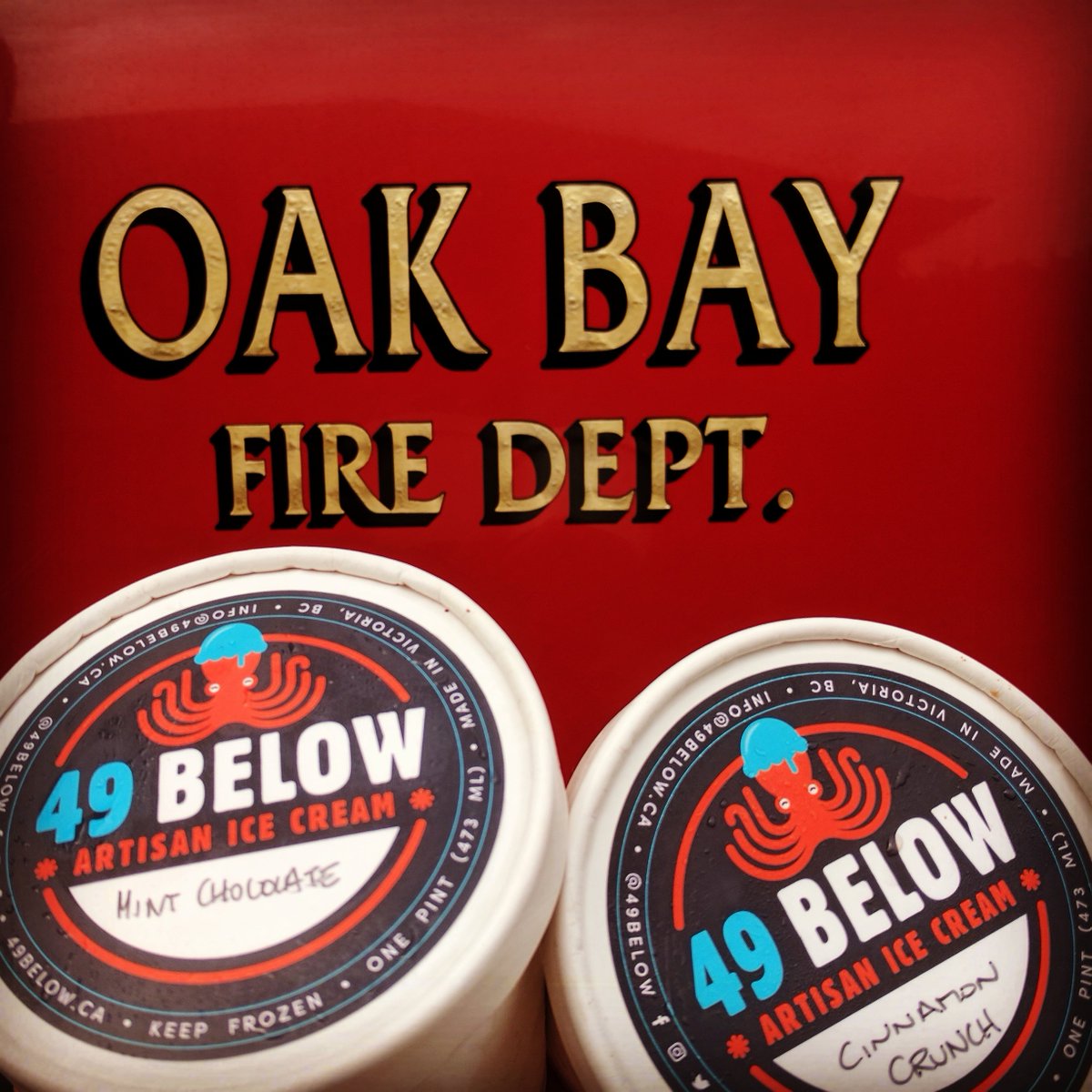 Thanks to the fine folks at the <a href="/OakBayFireDept/">Oak Bay Fire</a> for letting my kid hop in the #fireengine this morning. Here's a little #icecreamgratitude