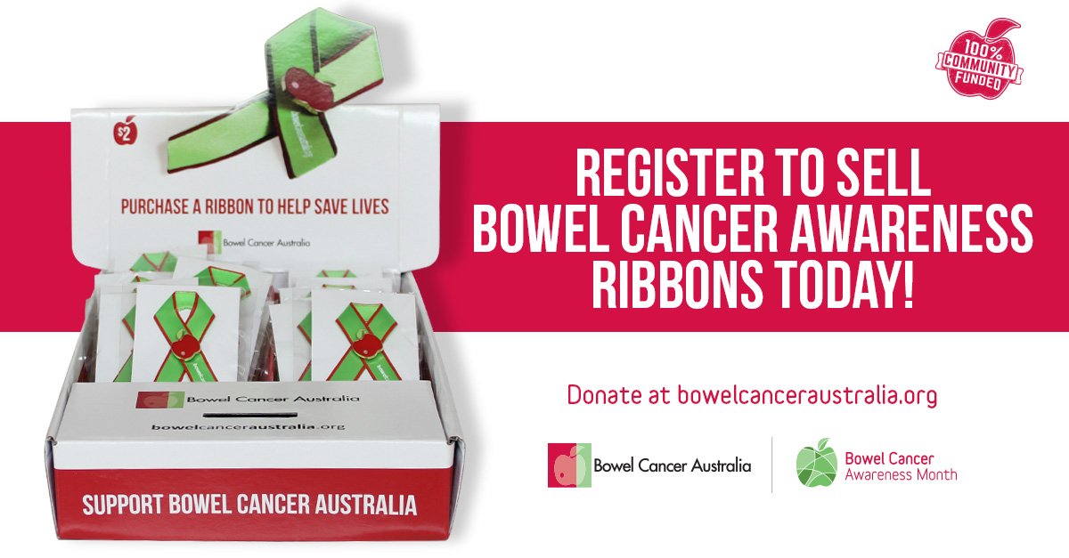 Register to sell Bowel Cancer Awareness Ribbons today! Order a box at bit.ly/2rK97YB and show your support this June #GetBehindIt