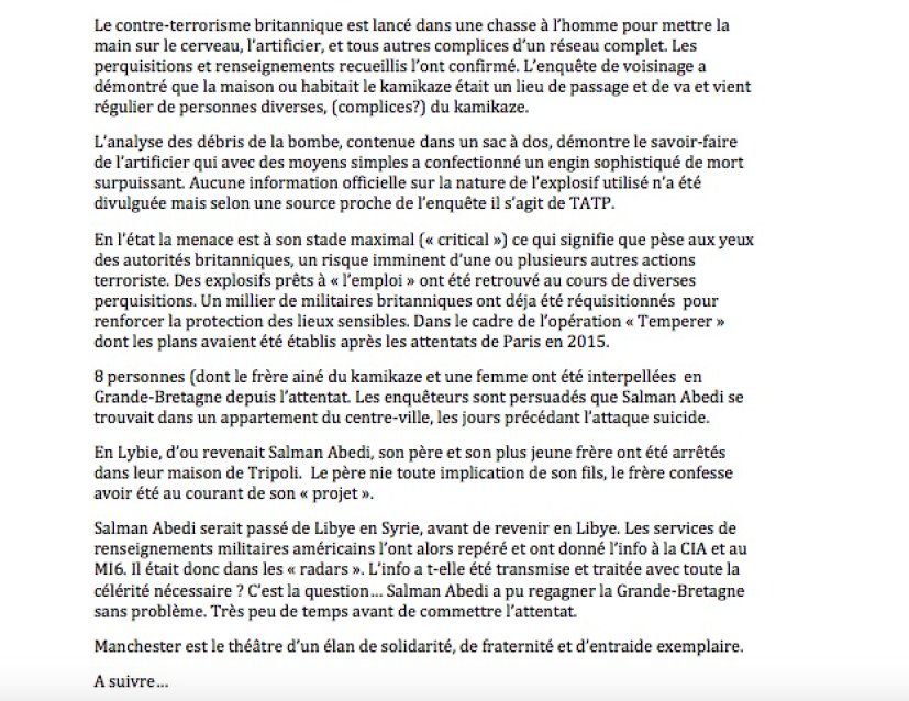FredericHelbert's tweet photo. #Manchester 
 chasse à l'homme
#réseau #Abedi
#bombe sophistiquée
risque maximal
 loupé  #renseignement 
operation #Temperer 
Point enquête https://t.co/pJgdG5ewqg