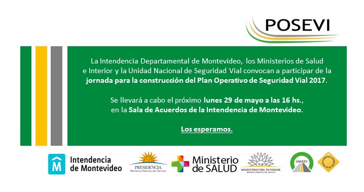 UNASEV's tweet image. [PRÓXIMO LUNES 29/5 -16hs] #Montevideo se suma al desarrollo de los Planes Operativos de #SeguridadVial #POSEVI será en la @montevideoIM