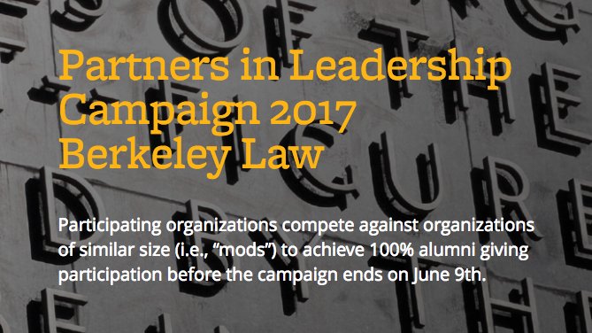 BerkeleyLaw's tweet photo. Look out @FenwickWest, @SkaddenArps is hot on your tail! Check out latest stats in #PartnersinLeadership Challenge! https://t.co/sWqseLxgTf https://t.co/3jFuEBCa19