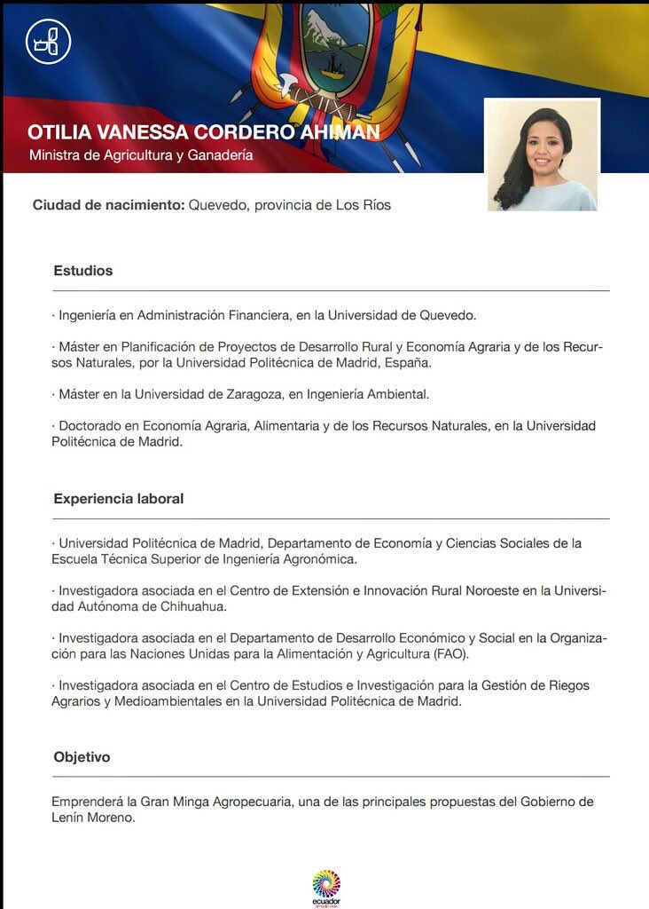 Otilia Vannesa Cordero Ahiman estará al frente del MAG. Conózcala en ▶
ow.ly/I3qm30c10EV  #MinistraDeAgricultura