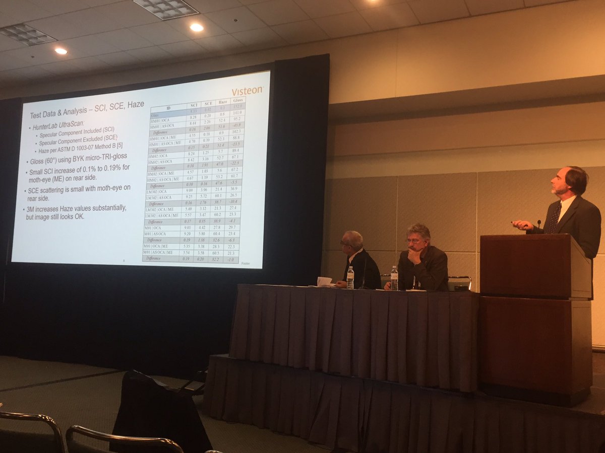 Visteon's tweet image. Visteon&apos;s Paul Weindorf reviews the test data &amp;amp; analysis of anti-sparkle films for auto applications at #DisplayWeek17