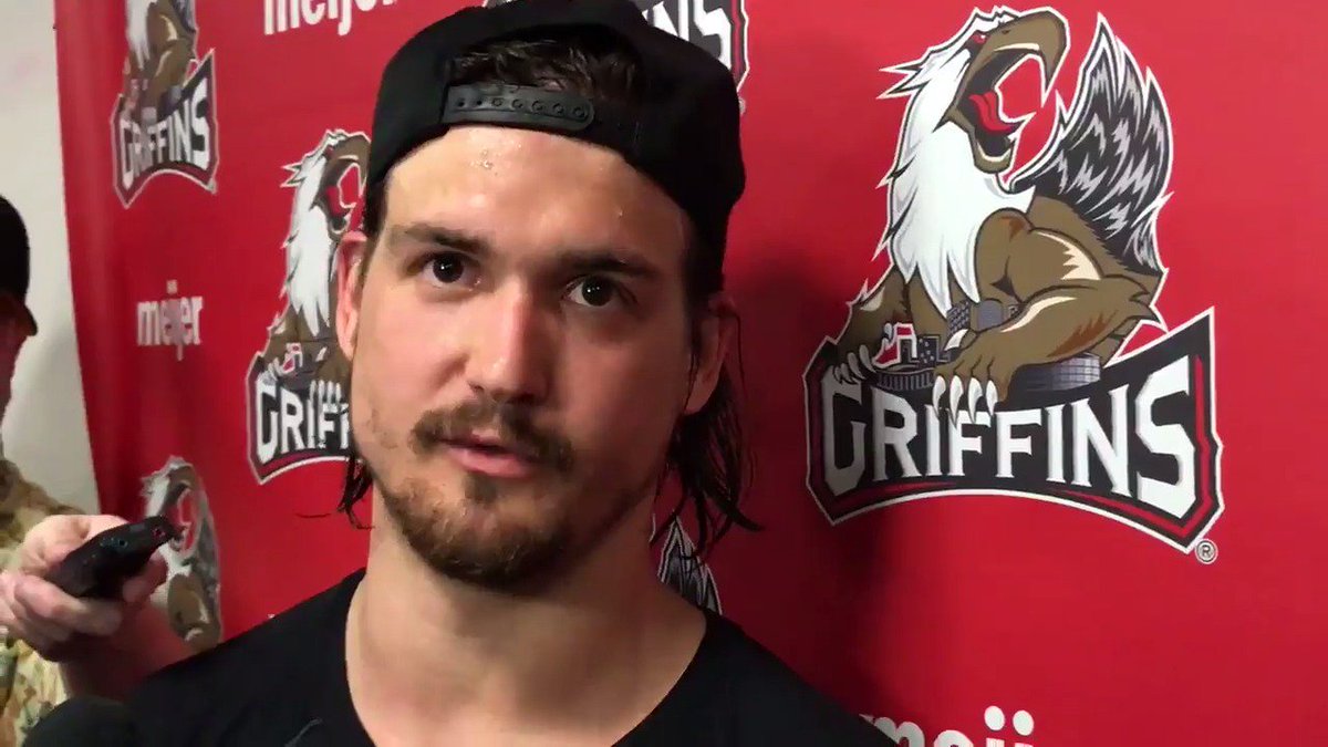 Tonight's hero chats with the media following @griffinshockey's 4-2 win in Game 3. #GoGRG #SJvsGR https://t.co/7JQ5MlNaf7
