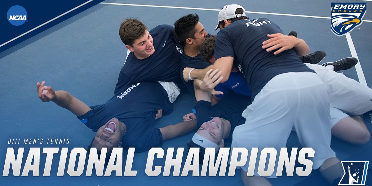 NCAA's tweet image. NATIONAL CHAMPIONS!

Emory claims fourth #NCAAD3 Men's Tennis 👑