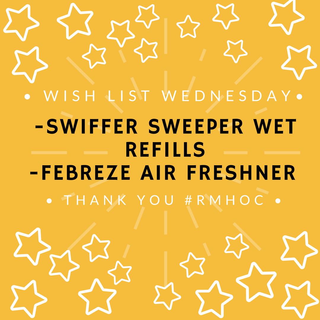 RonaldHouseOC's tweet photo. Happy #WishlistWednesday! This week our House is wishing for Swiffer Sweeper wet refills &amp; Febreze Air Freshener. Thank you! #RMHOC https://t.co/O1Xlpcy3kR
