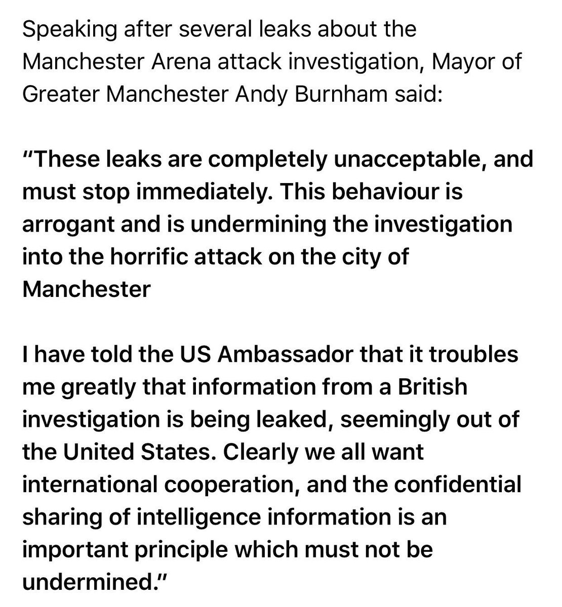 MayorofGM's tweet image. Unacceptable, arrogant and must stop immediately - Mayor's anger over leaks from US. Andy has raised this with the acting US Ambassador