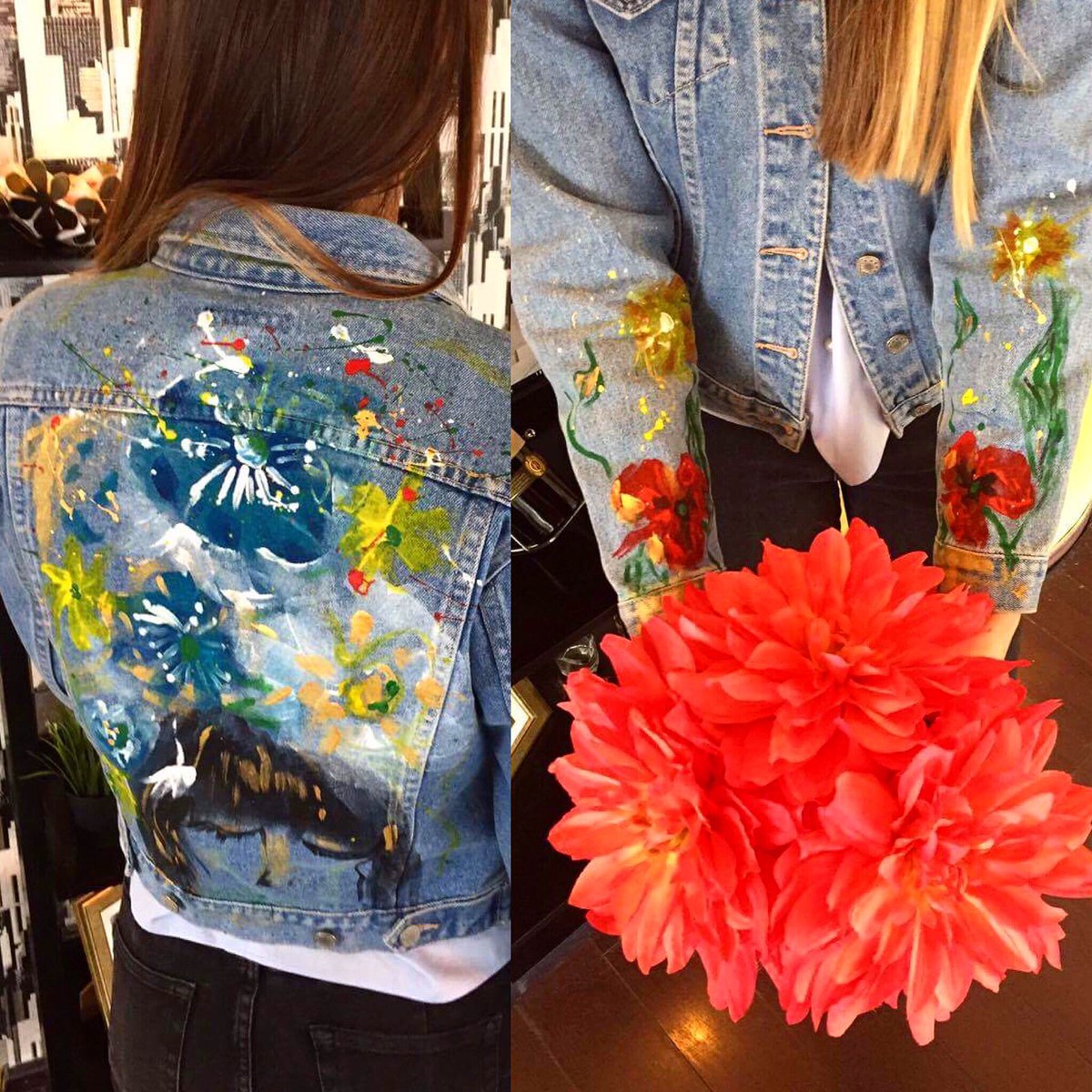 ginamaican7's tweet image. O dimineata cu picături de "ploaie colorata" by  @ginamaican 🎨✨
#paintedjacket  #artist #art #shareart #likeart #ginamaicanartstyle🎨