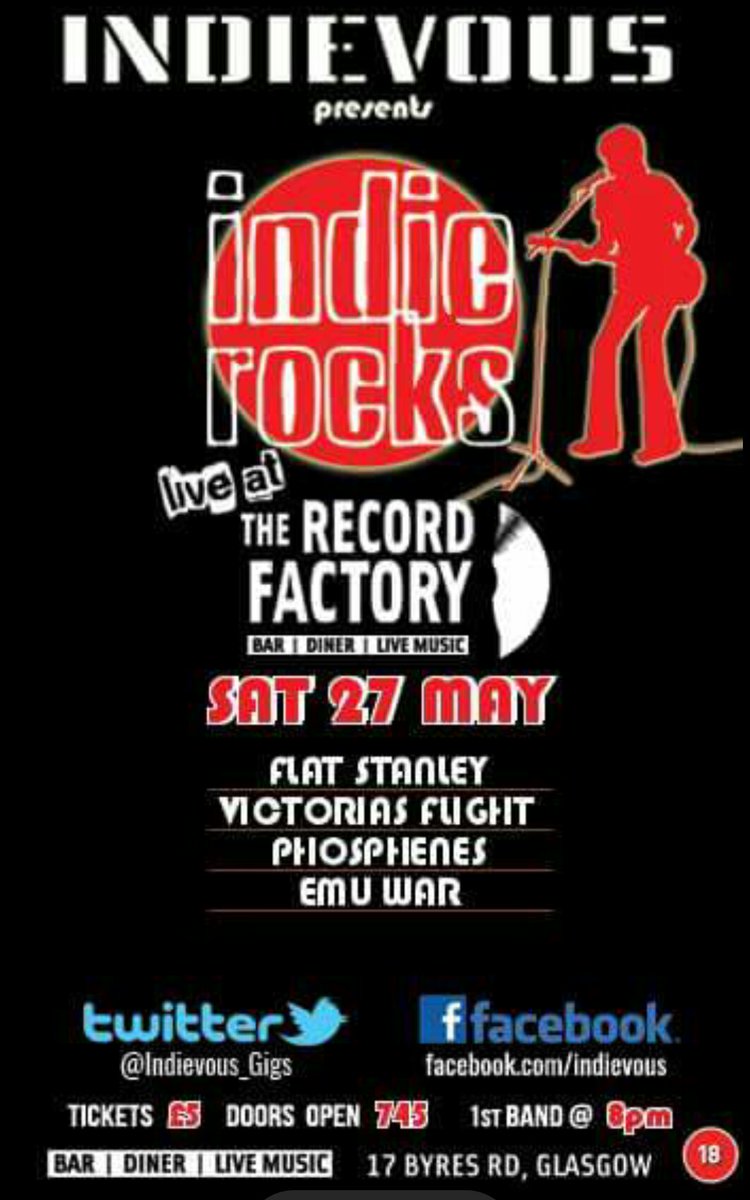 Indievous_Gigs's tweet photo. *THIS SAT * Live @recordfactory17  745pm

Tix from band members only £5 or £7 on door. Includes FREE ENTRY to aftershow clubnight til 2am https://t.co/tpFAe4ugfm
