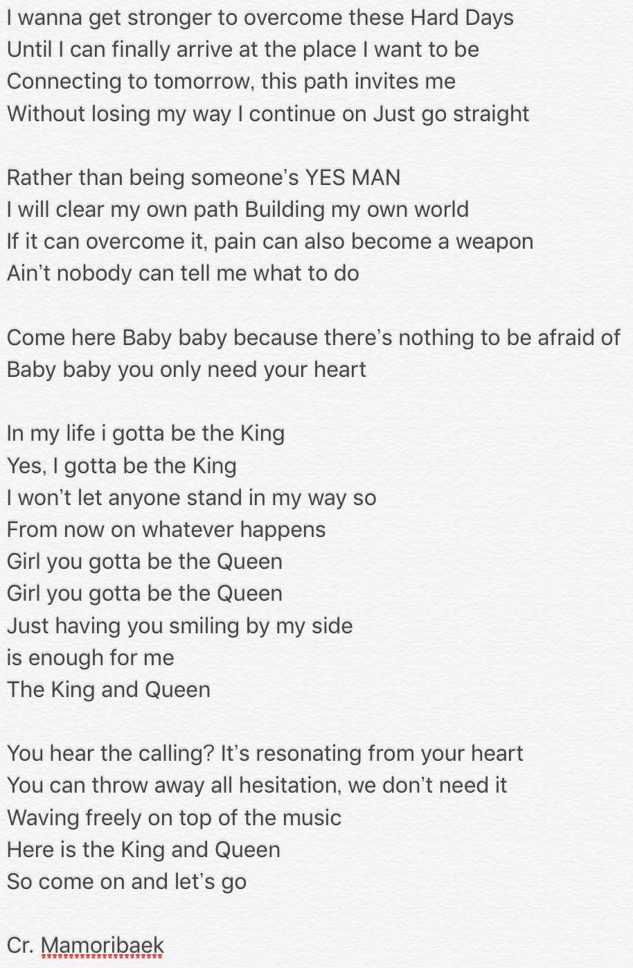 BBAEK 'ㅅ' ALLEY  ENGLISH ONLY on X: [英訳] English translation for King and  Queen by #EXO-CBX! Why do the lyrics remind me of an anime? #cbx   / X