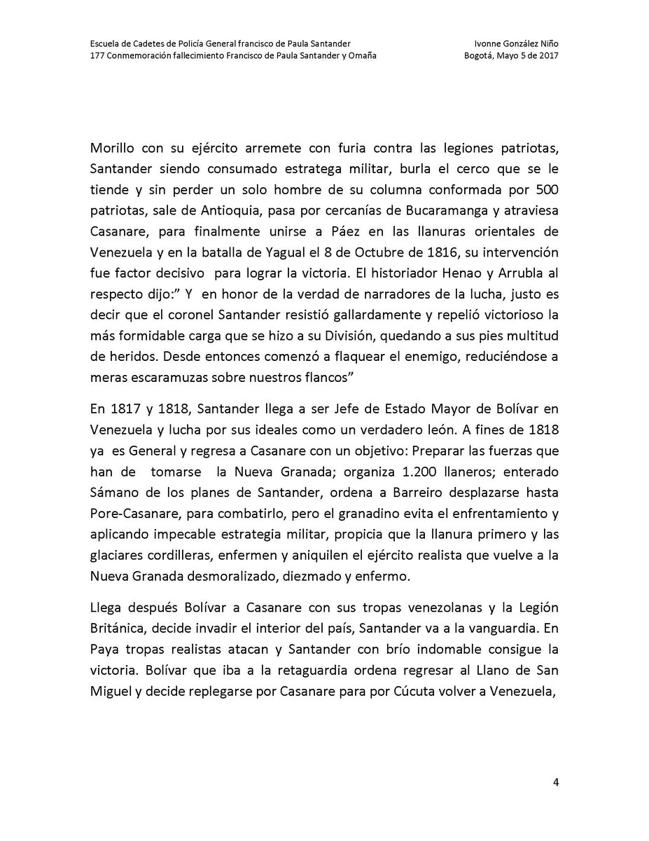 GENERAL FRANCISCO JOSE DE PAULA SANTANDER Y OMAÑA 
(Autor: Ivonne González Niño)