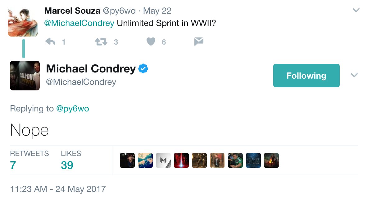 charlieINTEL's tweet image. NEWS: Call of Duty: WWII will not feature unlimited sprint -- getintel.co/2rjxlfn