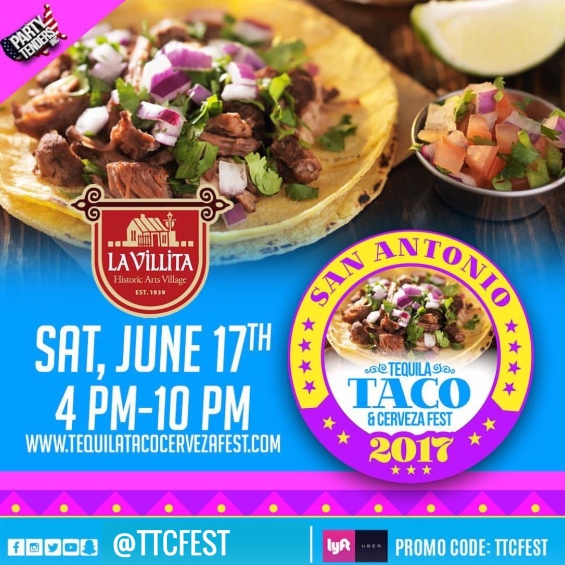 TTCFest's tweet photo. San Antonio are you ready to party?! #ttcfest #tequila #tacos #cerveza #festival #SanAntonio #Texas @LaVillitaArts https://t.co/vikHDft19P