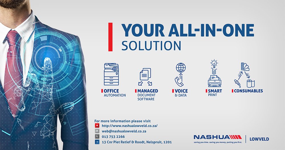Nashua_Lowveld's tweet image. Nashua Lowveld help companies simplify systems & reduce costs #ManagedDocumentSolutions (MDS) #SmartPrintSolutions Phone 013-7532266.