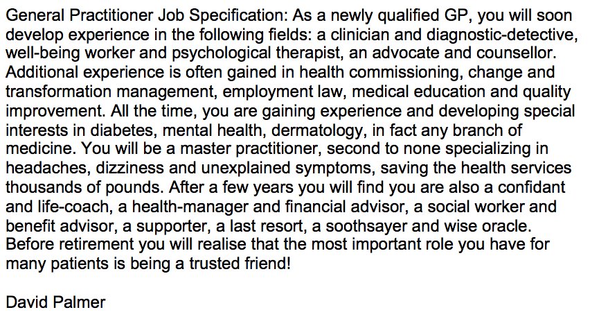 ArtfulDoctor's tweet photo. #GP150w General Practice in 150 words in @DavidMadsnuts job spec: another new FRCGP from @MidRCGP and trusted friend https://t.co/ETcp80t1E0 https://t.co/bKVTVsjHtM