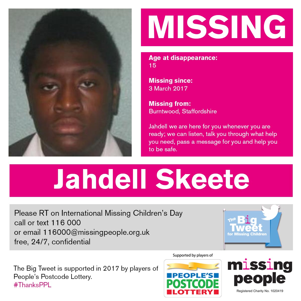missingpeople's tweet photo. Jahdell is missing from #Burntwood #Staffordshire. Please RT &amp; help find him https://t.co/AQz2FYkvft #TeamBigTweet #ThanksPPL https://t.co/0mSQxCIQpw