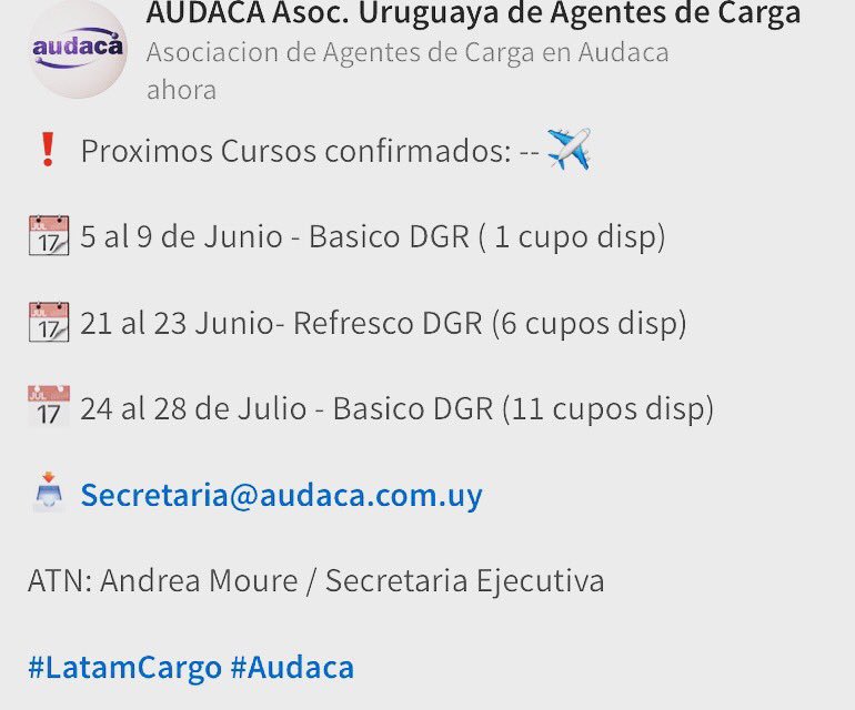 Inscripciones abiertas ! #cursosAudaca-Latam ✈️
