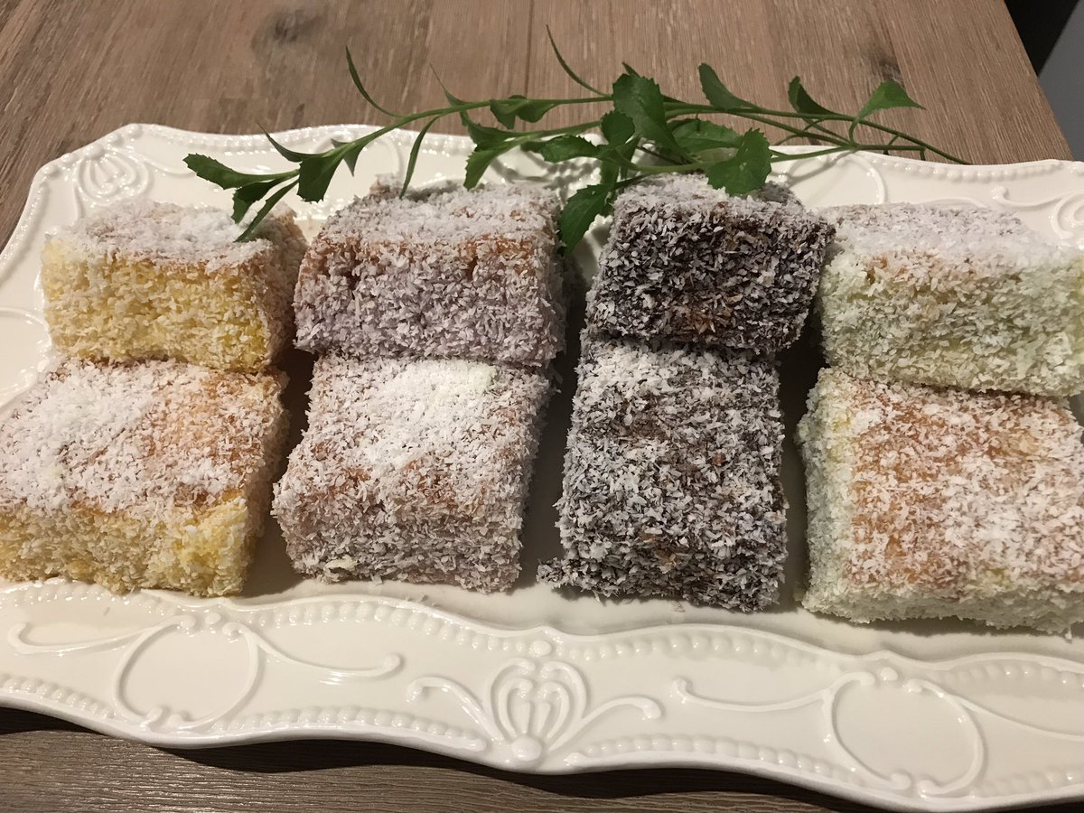 RonnyBlair's tweet photo. @SusanEacock Baking #lamingtons today. #raspberryjelly #pineapplejelly #limejelly and #classicchocolate @BarkingMadGC https://t.co/S6AoVoK4p6