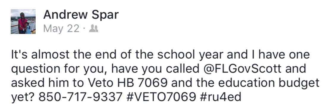 Please call Gov. Scott and ask him to veto HB 7069!
