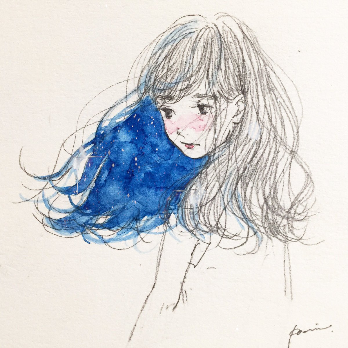 カーリィ على تويتر 透明水彩を使用して女の子のイラストを描いてます 青が好きです 初夏の創作クラスタフォロー祭り