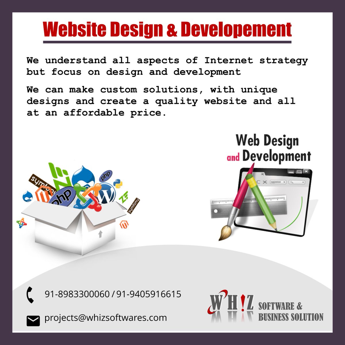 WhizSoftwares's tweet photo. We understand all aspects of #Internetstrategy but focus on design and development. We can make #customsolutions, with unique designs https://t.co/2QkQsFku3l