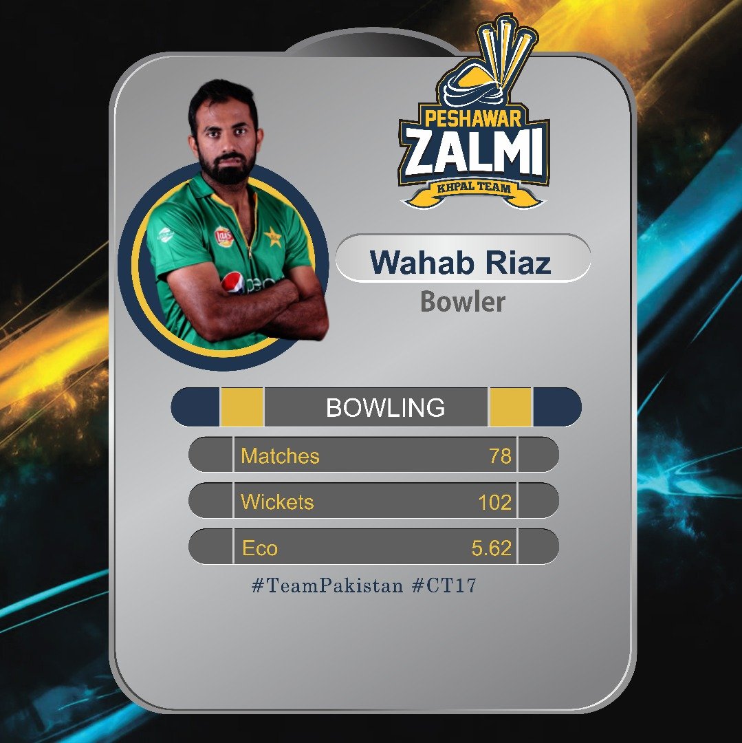 PeshawarZalmi's tweet photo. #ZalmiExpress @WahabViki will lead #TeamPakistan pace attack at #CT17 Are you excited? https://t.co/8NUbvX5U3L https://t.co/WR1EZAwWT5