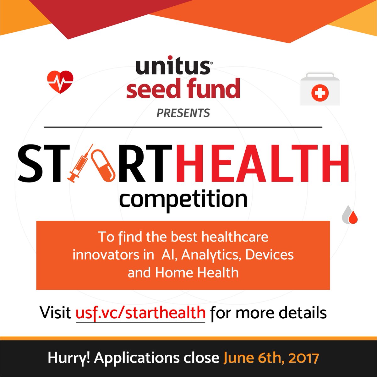 TLabs's tweet photo. #Healthcare #startups in #AI, analytics, devices &amp; home health, apply to @UnitusSeedFund’s #StartHealth4 competition https://t.co/rf7Y5y9Po6 https://t.co/wAl43dJGlH