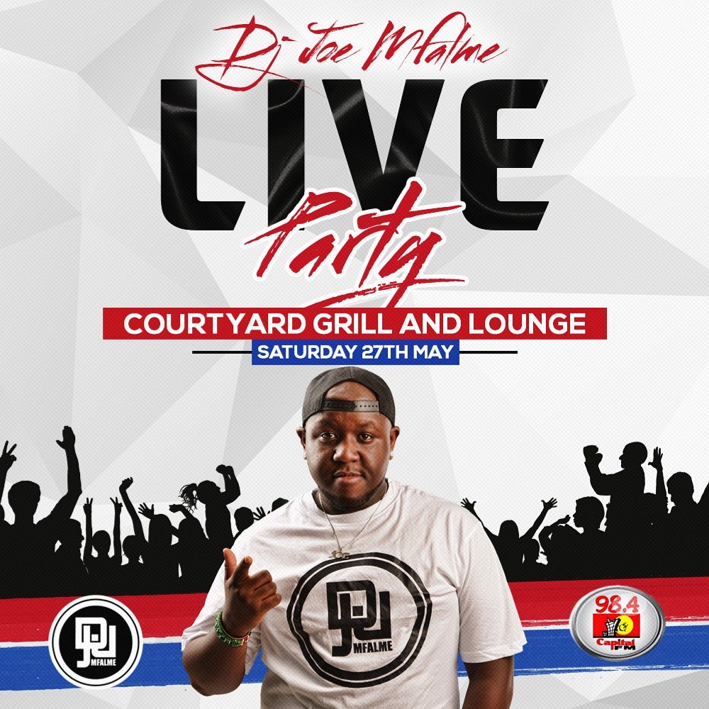 CourtyardGnL's tweet photo. #DRUMROLLSPLEASE! #JoeMfalmeLive Party at The Courtyard this #Saturday 27th May! #getready for the #musicalride of a lifetime!! @djjoemfalme https://t.co/LmIKVdIwMK