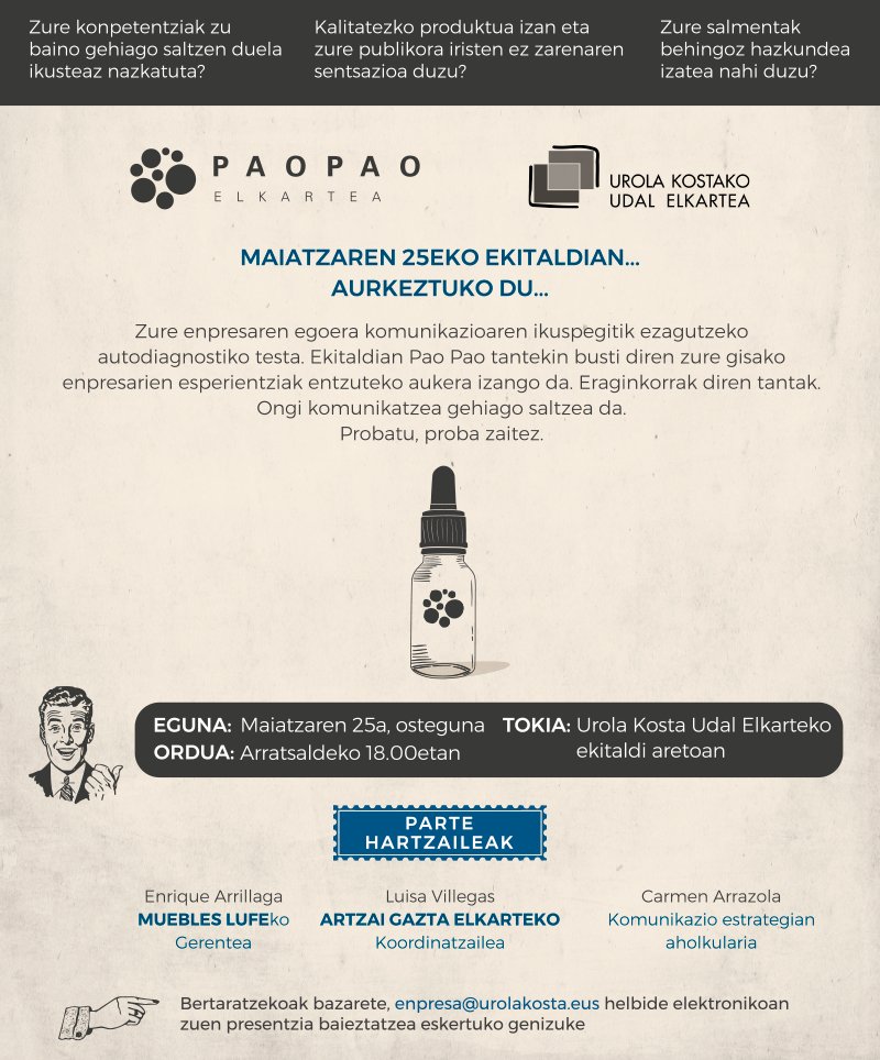 "Comunicar bien es vender más" <a href="/PaoPaoElkartea/">Pao Pao Elkartea</a> presenta hoy el nuevo test de autodiagnóstico sobre comunicación para las empresas