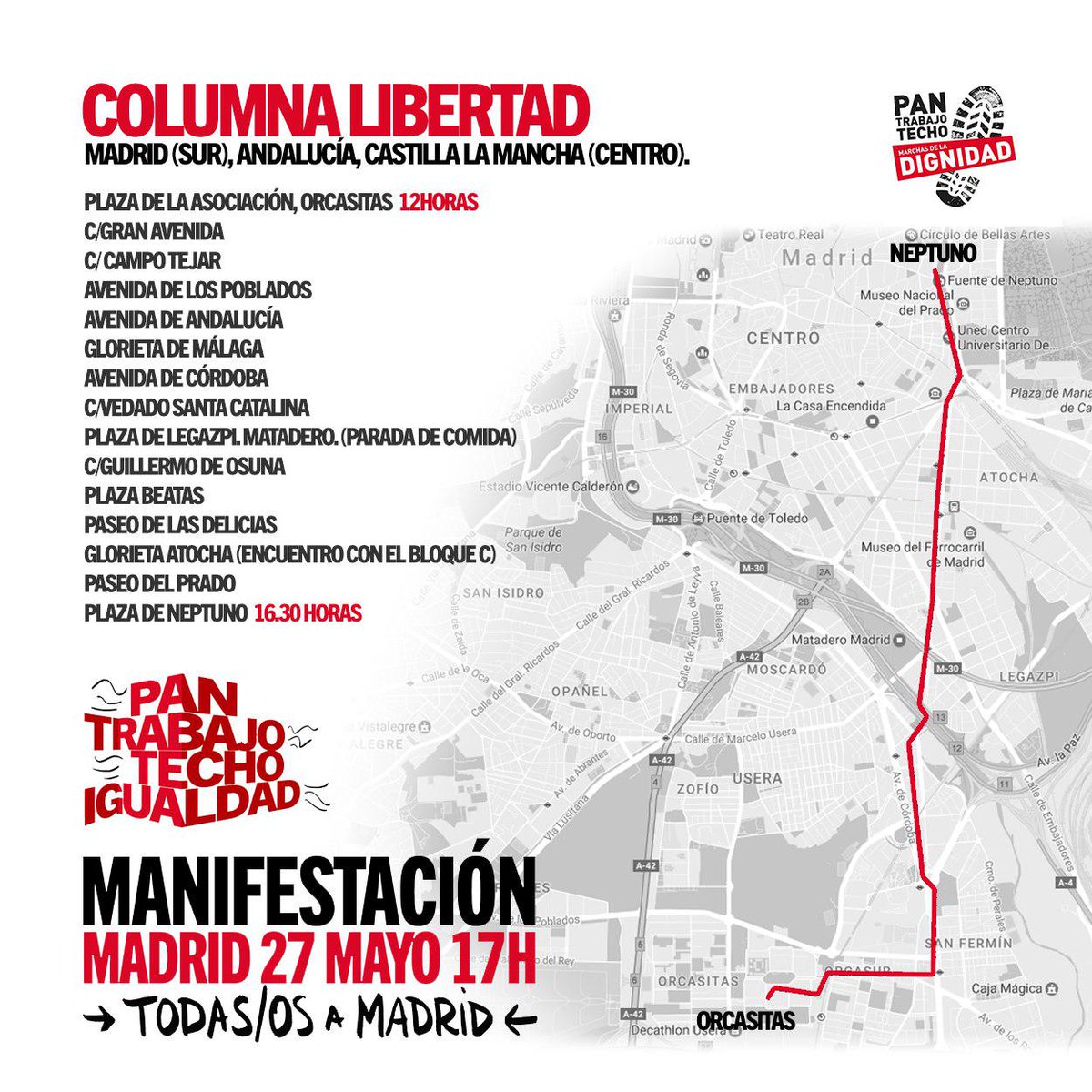MDignidadAND's tweet photo. El sábado volvemos a Madrid.
Más de 100 buses de toda Andalucía. 
Seremos miles en la #ColumnaLibertad 
¡Hay que echarles!
#27MTomaMadrid https://t.co/fVaWHCx00T