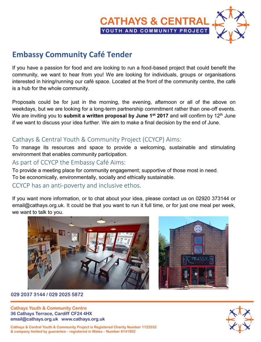 EmbassyCafe's tweet image. If you're looking for somewhere to run a food-community business, the @EmbassyCafe in Cathays may be for you: