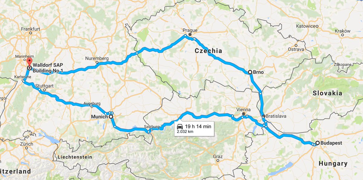 @SAPdshop road trip from @sap (Walldorf) to @SAPHungary and Brno, maybe Prague, for #dshopdays. @LifeatSAP