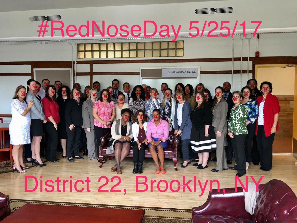 District22BKNY's tweet photo. District 22 Administrators #RedNosesOn to support #RedNoseDay @RedNoseDayUSA to end childhood poverty. @NYCSchools @FollowCSA https://t.co/MrnXj4Gezr