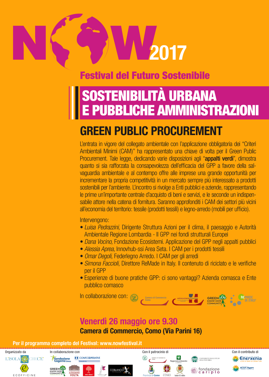 Domani h.9.30 in #CameraCommercio #Como​ ultimo appuntamento di #NowFestival2017 su Criteri Ambientali Minimi e Green Public Procurement.