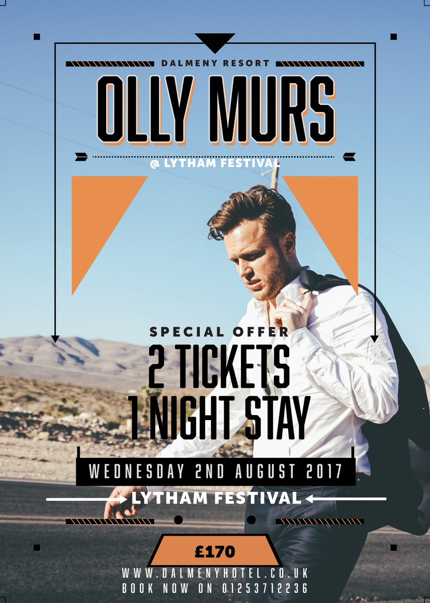 2 Tickets to see #ollymurs at Lytham Festival and 1 night B&amp;B for 2 here with us for just £170. be quick tho :)