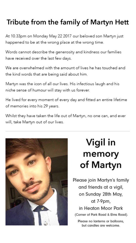 Dear Twitter, the family of #MartynHett have asked that I circulate this in the hope you can join them.  Pls share x