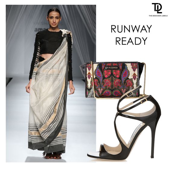 Monochrome sari by #VaishaliS and sling bag by #LabelRituKumar
bit.ly/2pCsNfC <a href="/labelritukumar/">LabelRituKumar</a> #fashion #sari #saree #indianwear