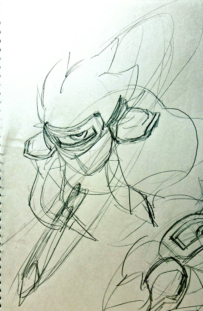 今落書きしようとスケブ開いたらマターさん人形作り始めの頃の落描き出てきて、えっこんなカッコイイマターさんいつ誰が描いたんだと一瞬なって、描いた自分ありがとう元気出てきたってなった 