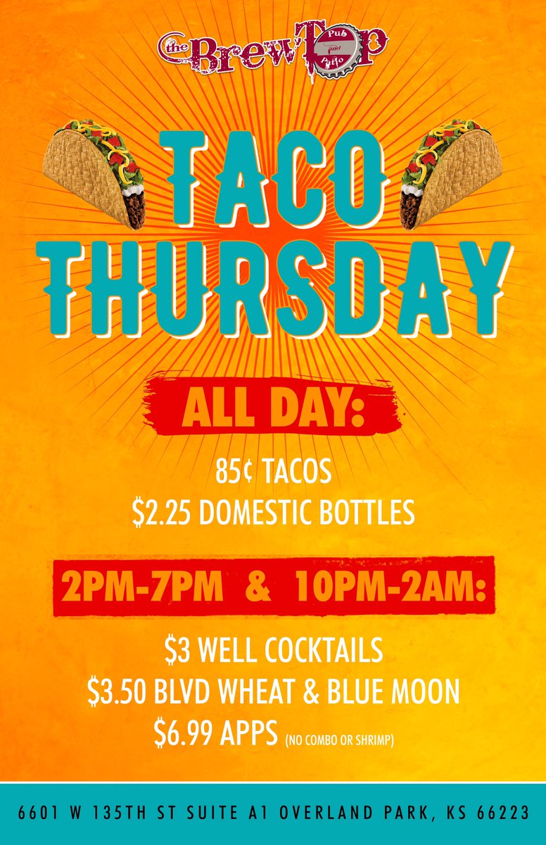 BrewTopOP's tweet photo. #tacothursday let's party! 
#joco #kc #videobingoleague 
#overlandpark #leawood #olathe https://t.co/DG66VZiiVO