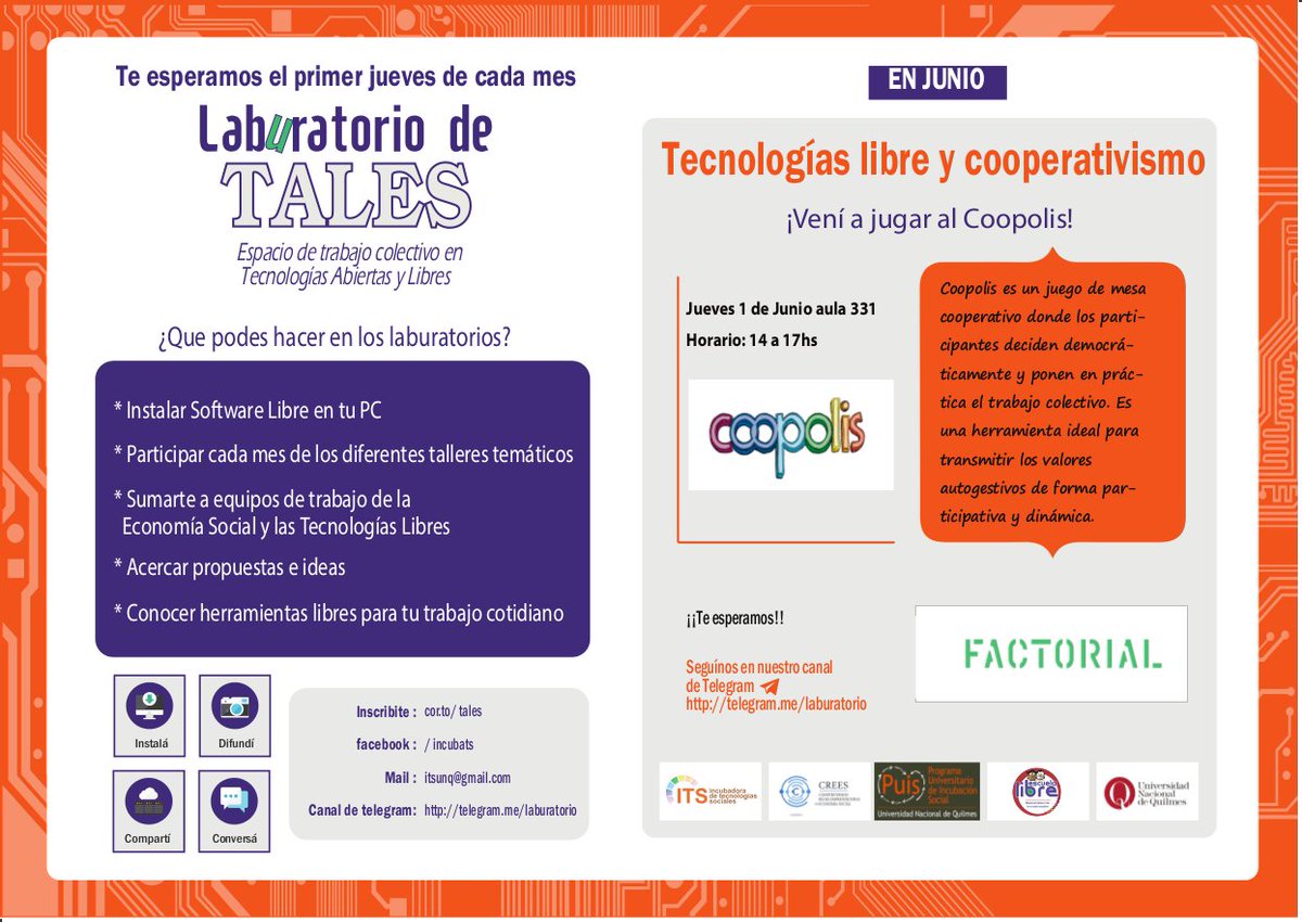EscuelaLibreUNQ's tweet image. El próximo jueves, 1º de junio, es el segundo #Laburatorio del 2017 en la @UNQoficial y vamos a jugar (¡y aprender!) con #Coopolis.