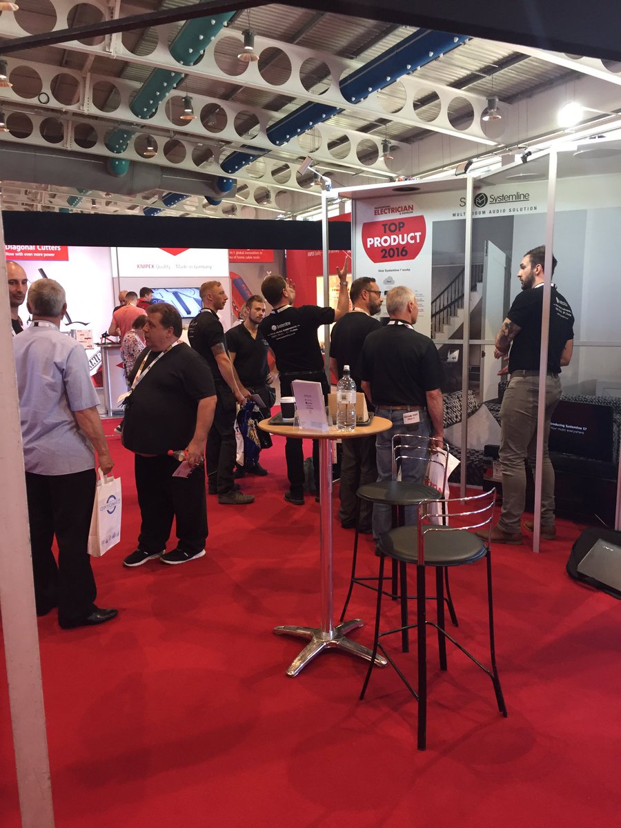CI_Steve's tweet photo. The #Systemline team in full flow, lots of willing listeners here at #Elexshow #Harrogate, join us on stand D20 #liveinstall https://t.co/MXwlHXYjIw